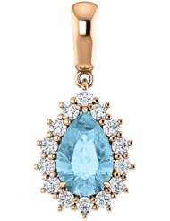 10K Rose Gold 9.00x6.00mm Pear Cut Aquamarine and Diamond Pendant -- LIFETIME WARRANTY