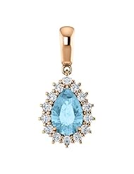 14K Rose Gold 9.00x6.00mm Pear Cut Aquamarine and Diamond Pendant -- LIFETIME WARRANTY