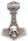 DETAILED SKULL THORS HAMMER Pewter PENDANT Necklace