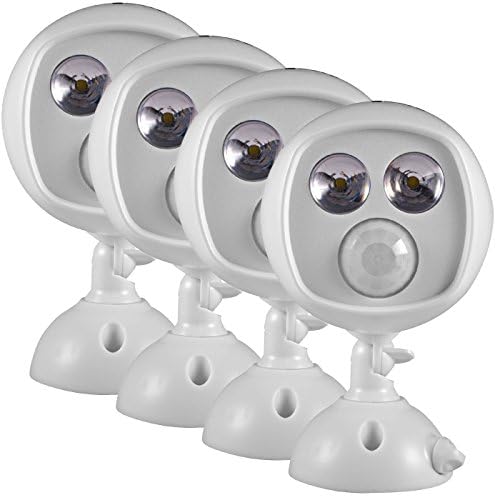Qualitus 300-Lumen Weatherproof Wireless Battery (4x D Batteries) Powered LED Ultra Bright Spotlight with Motion Sensor &amp; Auto-off Feature (WHITE, 4-pack)