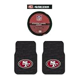 A Set of 2 Universal-Fit NFL Rubber Floor Mats and a Comfort Grip Steering Wheel Cover - San Francisco 49ers