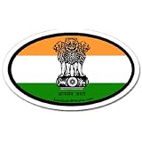 India Indian Flag and Emblem Car Bumper Sticker Decal Oval by LandsAndPeople