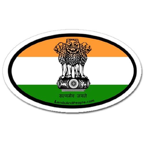 India Indian Flag and Emblem Car Bumper Sticker Decal Oval