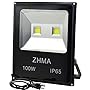 ZHMA 100W LED Flood Lights, Outdoor light with 2X50W Sufficient Wattage LED CHIP Floodlight With US 3-Plug,250W HPS Bulb Equivalent,Daylight White, 6000K, Waterproof Security Lights