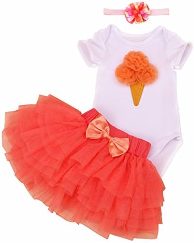 Toddle Baby Girls Ice Cream Romper Skirt Dress for Birthday Party 0-18 months (XL:(12-18 months), Orange)