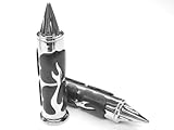 Motorcycle Spiked Flame Chrome Rubber Hand Handlebar Grips Grip Custom High Quality Chrome Billet Grips Fits Cruisers, Choppers, Harley Davidson, Suzuki, Kawasaki, Yamaha, Honda, Metric Motor Bikes, Hogs with 1
