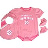 Reebok Pittsburgh Steelers Newborn Creeper, Bib and Bootie Set - Pink 3-6 Months