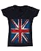 shop4ever Vintage Union Jack British Flag Women's V-Neck T-Shirt United Kingdom Flag Shirts Large Black 0