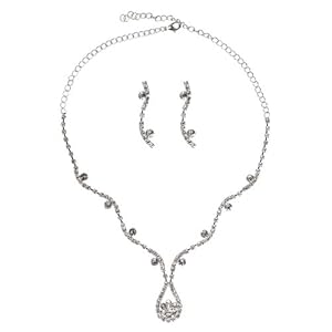 BMC 2pc Elegant Rhinestone Womens Fashion Bridal Wedding Necklace Earring Prom Pageant Jewelry Set, Ravishing Collection - STYLE 1