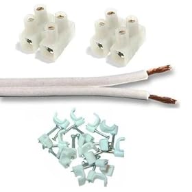 5m White speaker cable extension kit - Extend your speaker cables - Speaker cable, speaker cable clips and speaker cable joiners