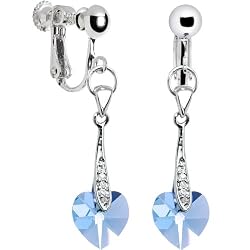 Austrian Crystal Heart March Birthstone Clip Earrings