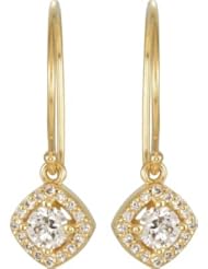 Jewelplus 5/8 ct tw Diamond Halo-Style Dangle Earrings with Cushion Frame 14K Yellow Earring