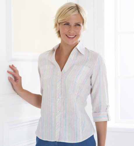 Classic Collection Pure Linen 3/4 Sleeve Stripe Shirt