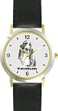 Basset Hound (MS) Dog - WATCHBUDDY DESIGNER DELUXE TWO-TONE THEME WATCH - Arabic Numbers-EVENING TWILIGHT STYLE - Gray Dial with Black Leather Strap-Size-Large ( Men's Size or Jumbo Women's Size )