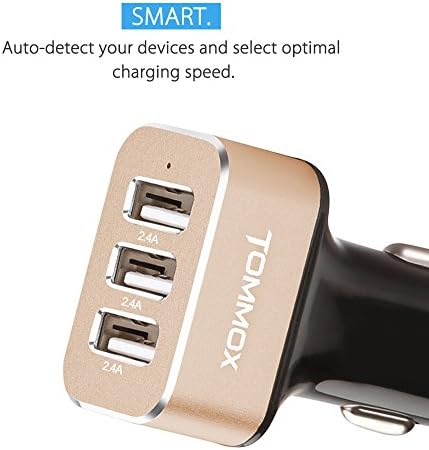 Car Charger, TOMMOX 36W 7.2A 3-Port Rapid USB Car Charger Aluminum Cigarette Charger with Smart IC for iPhone 6s / 6 Plus, iPad, Samsung Galaxy S7 Edge S6 Note 5, LG G5, Nexus 6P 5X, HTC and More