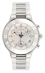 Cartier Men's W10184U2 Must 21 Stainless Steel and White Rubber Chronograph Watch