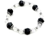 Classic Black and White Lucite Bicone Bead Stretch Fashion Bracelet