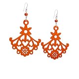 Olive N Figs Sterling Silver and Wood Chandelier Earrings - Orange
