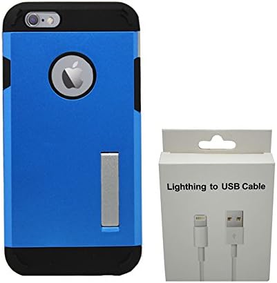 iPhone 6 Charging Cord - AND iPhone 6 Dual Layer Case - 2 piece Protective Rubber Case - Fits iPhone 6 (4.7" Screen) - Includes OEM Lightening USB Charge &amp; Sync Cable [BUNDLE, 2 pieces] (Dual Layer Blue)