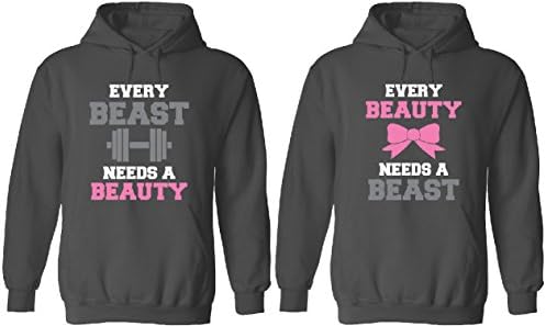 Every Beast Needs a Beauty - Every Beauty Needs a Beast Couple Matching Hoodies Charcoal Gray His 2XL - Her 3XL