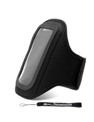 Extreme Sports Exercise Stretchy Black Armband with 8 Secure Adjustable Sizes ( Adjustable from 11 inches up to 19 Inches ) for Apple iPhone 4 , 4th Generation, 4th Gen compatible with 16GB / 32GB - HD Print + Includes a eBigValue Determination Hand Strap