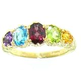 14K Yellow Gold Ladies 5 Stone MultiGem English Victorian Style Ring set with Garnet, Blue Topaz, Peridot, Amethyst & Citrine - Finger Sizes 5 to 12 Available