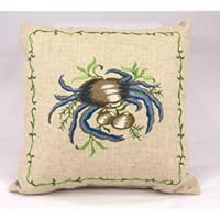 Embroidered Throw Pillow- Blue Crab - 14'