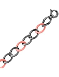 Sterling Silver Black and Rose Tone Twist Link Bracelet with Rhodium Plating