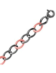 Sterling Silver Black and Rose Tone Twist Link Bracelet with Rhodium Plating