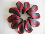 10 Pcs Red/Grey Neoprene Golf Club Iron Head Covers for Callaway, Titleist, Taylormade, Cobra, Mizuno, Nike, and Others