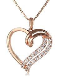 Sterling Silver with Pink Gold Plating Created White Sapphire Heart Pendant Necklace, 18"