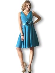 V-neck Fitted Chiffon Short Bridesmaid Dress  With a Sash 