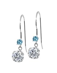 1.16 Ct Round I/J Diamond Swiss Blue Topaz 14K White Gold Earrings