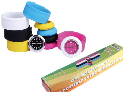 Bundle Monster 12 Piece Jelly Silicone Slap Watch Mixed Color Set with Interchangable Faces - Bright Colors