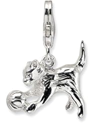 Sterling Silver 3-D Polished Kitten & Ball w/Lobster Claw Clasp Clasp Charm