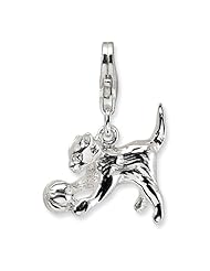 Sterling Silver 3 D Polished Kitten & Ball with Lobster Clasp Charm