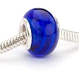 Beadaholique Murano Style Glass Lampwork Pandora Compatible Beads, 14mm, Dark Cobalt Blue Stripe
