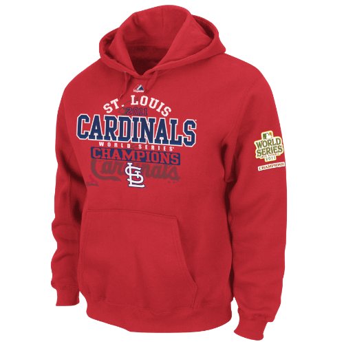 MLB Men's St. Louis Cardinals 2011 World Series Champions Long Sleeve Hooded Fleece Pullover (Athletic Red, X-Large)