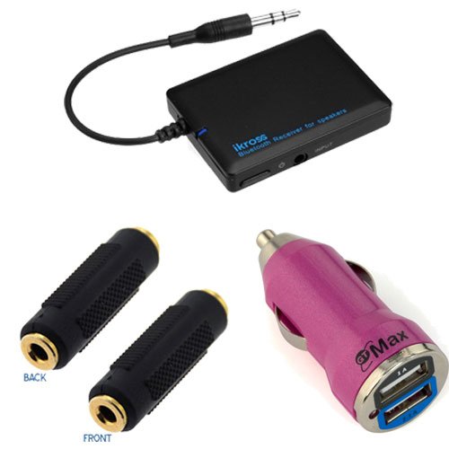 Cheap iKross Bluetooth Audio Music Streaming Receiver With 3.5mm Stereo Output Connect Your PC + Hot Pink 2-Port USB Car Charger + 