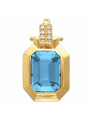 18K Yellow Gold Emerald Cut Swiss Blue Topaz Pendant -- LIFETIME WARRANTY