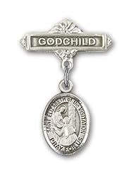 Sterling Silver Baby Badge with St. Elizabeth of the Visitation Charm and Godchild Badge Pin