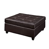Faux Leather Square Ottoman Footstool with Button-Tufted in Brown