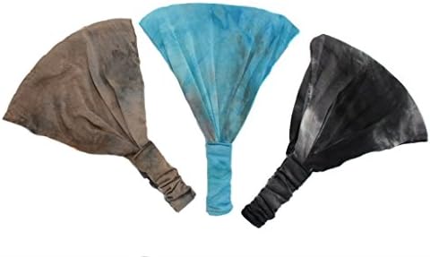 Boho Tie Dye Soft Stretchy Headband Trio Brown, Turquoise Blue, Black