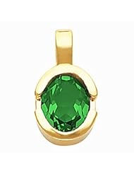 18K Yellow Gold Oval Cut Chatham Created Emerald Pendant -- LIFETIME WARRANTY