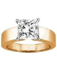 0.90 Ct Princess H/I SI1/SI2 Diamond 18K Yellow Gold Ring