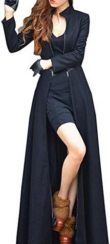 trench228 Women's Winter Floor-length Long Woolen Trench Coat Maxi Dress Black, L