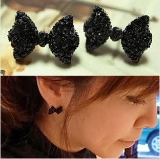 ATM FashionWorld Fashion Cute Black Bowknot Attractive Small Stud Temperament Joker Party Earrings No.3