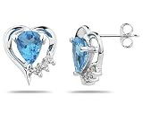 Pear Shaped Blue Topaz & Diamond Heart Earrings