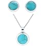 Sterling Silver Turquoise Inlay Round Button Earrings and Matching Pendant Set, 16"