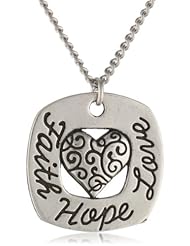 Pewter Faith-Hope-Love with Heart Pendant Necklace, 24"